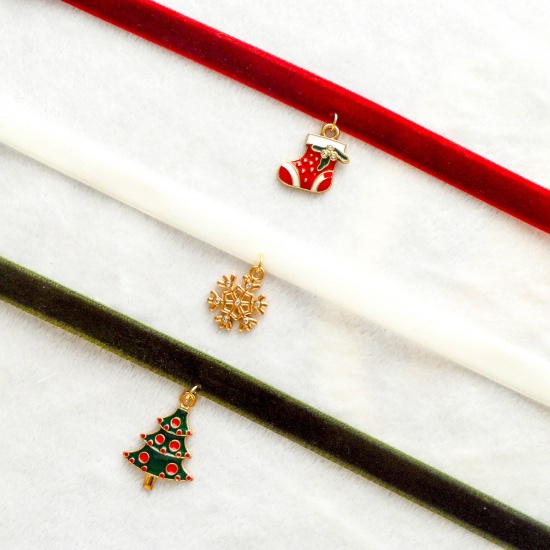 Immagine di Elegante Strozzatore Collana Oro Placcato Multicolore Natale Fiocco di Neve Sonaglio Smalto 1 Pz