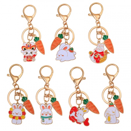 Cute Keychain & Keyring Gold Plated Carrot Rabbit Enamel