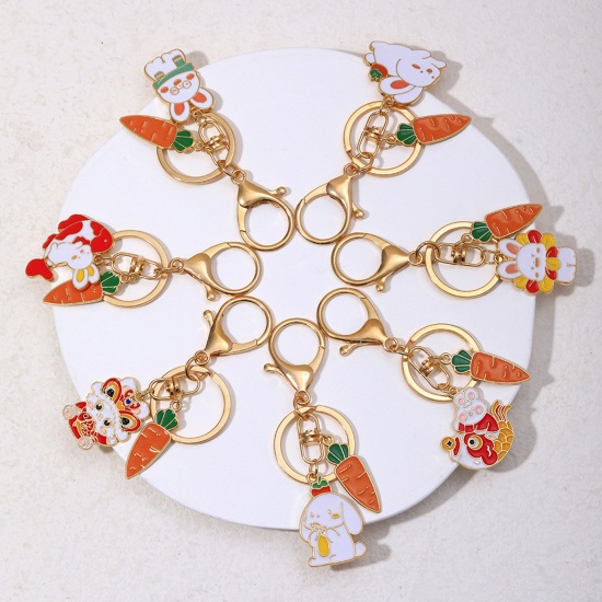 Immagine di Cute Keychain & Keyring Gold Plated Carrot Rabbit Enamel