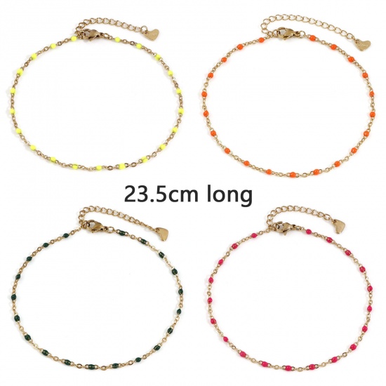 Picture of 304 Stainless Steel Link Cable Chain Anklet 18K Gold Color Enamel 23.5cm(9 2/8") long