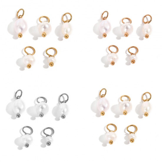 Image de Breloques en 316 Acier Inoxydable Baroque Irrégulier Coquillage Imitation Perle 3mm-5mm , 2 Pcs
