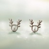 Picture of Brass Ear Post Stud Earrings Platinum Plated Christmas Reindeer