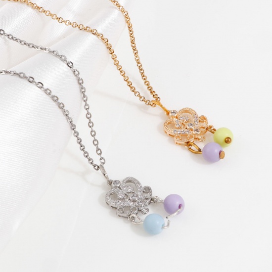 Picture of Brass Style Of Royal Court Character Charms Heart Real Gold Plated Hollow Clear Cubic Zirconia 15.5mm x 12.5mm