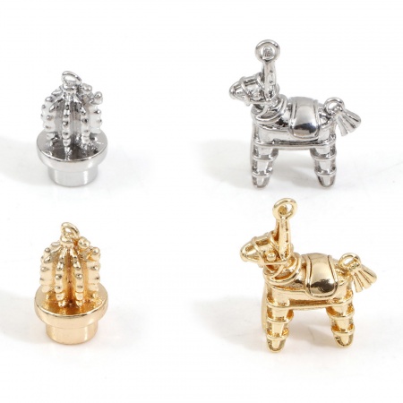 Brass Charms Real Gold Plated Rocking Horse Cactus 3D
