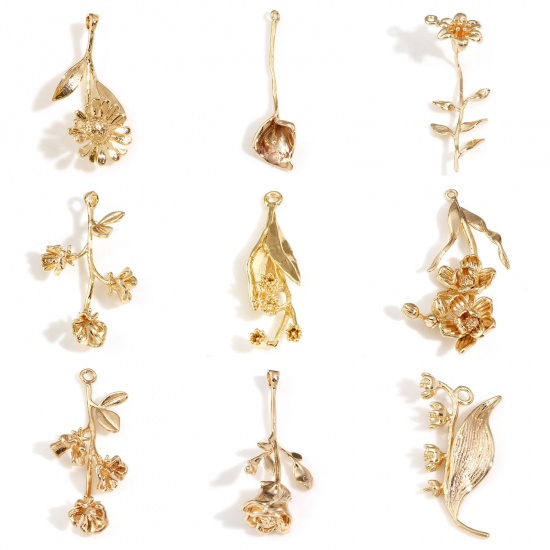 Picture of Brass Charms Real Gold Plated Flower 3D