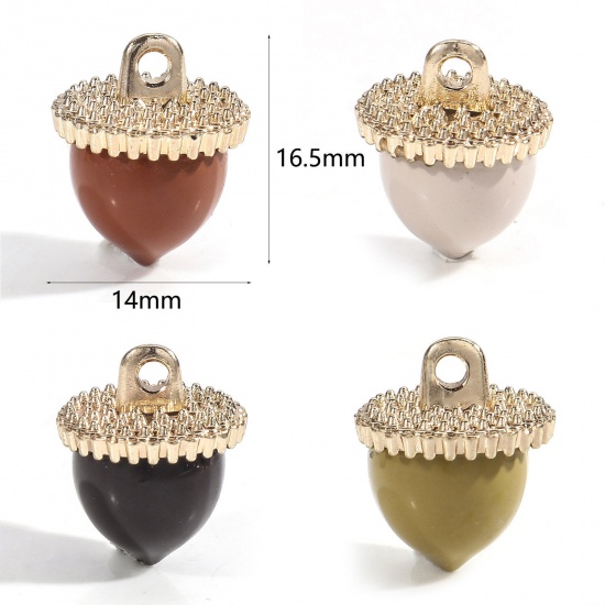 Picture of Zinc Based Alloy Charms Gold Plated Multicolor Pine Cone 3D 16.5mm x 14mm