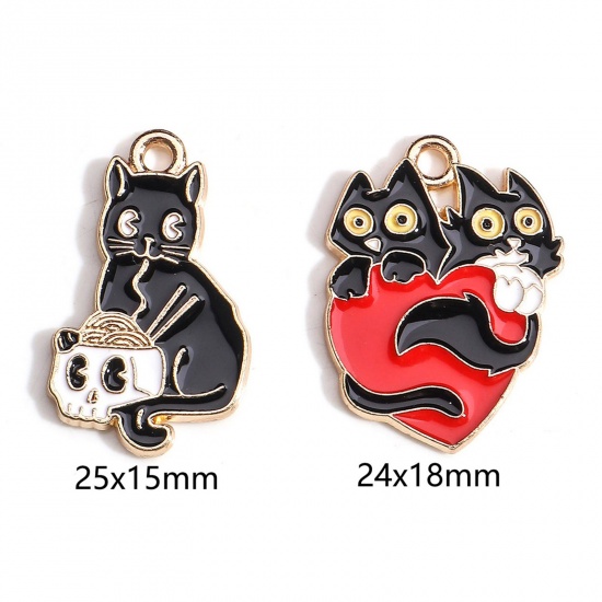 Picture of Zinc Based Alloy Halloween Charms Gold Plated Multicolor Cat Animal Enamel