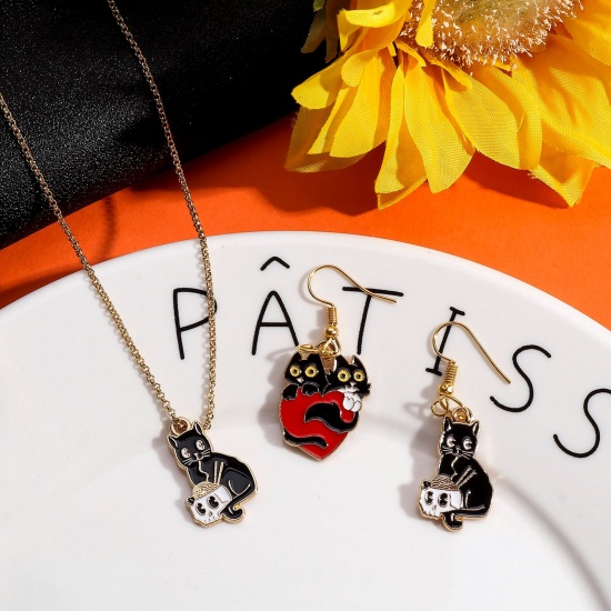 Picture of Zinc Based Alloy Halloween Charms Gold Plated Multicolor Cat Animal Enamel