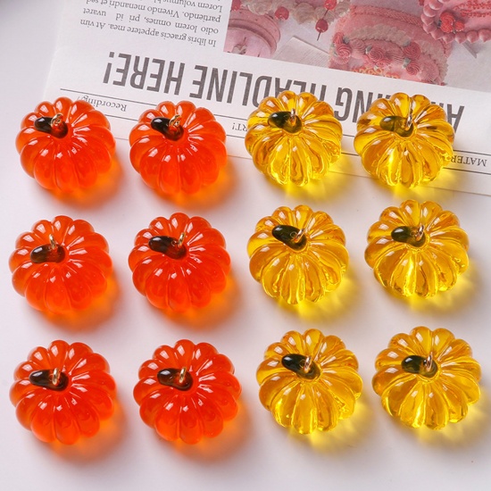 Imagen de Resina Halloween Colgantes Charms Calabaza 3D Multicolor 22mm x 20mm, 2 Unidades