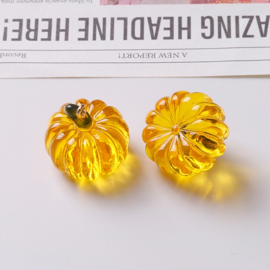 Imagen de Resina Halloween Colgantes Charms Calabaza 3D Multicolor 22mm x 20mm, 2 Unidades