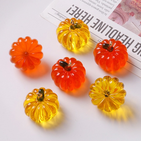 Picture of Resin Halloween Charms Pumpkin Multicolor 3D 22mm x 20mm