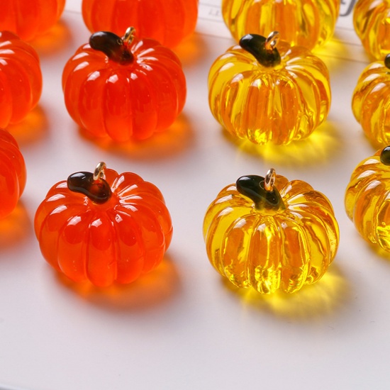 Immagine di Resina Halloween Charms Zucca 3D Multicolore 22mm x 20mm, 2 Pz