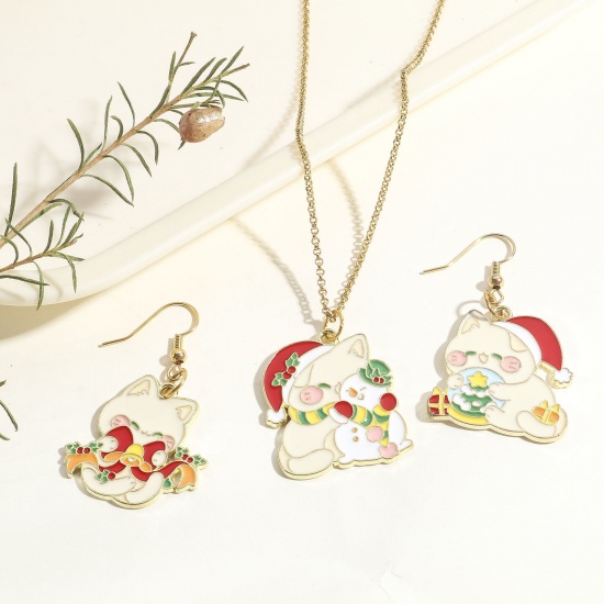 Picture of Zinc Based Alloy Christmas Charms Gold Plated Multicolor Cat Animal Enamel