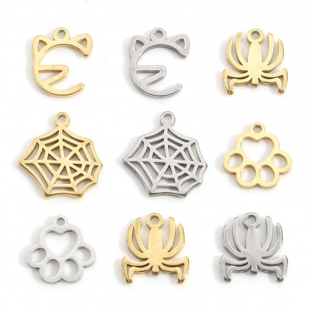 201 Acciaio Inossidabile Charms Ragnatela Orma di Zampa Filigrana 5 Pz