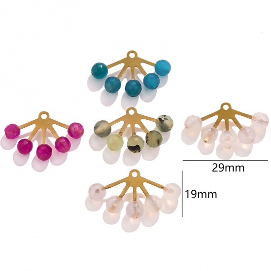 Bild von 304 Edelstahl & Halbedelstein Böhmischer Stil Charms Fächer-Form 18K Gold 29mm x 19mm, 1 Stück