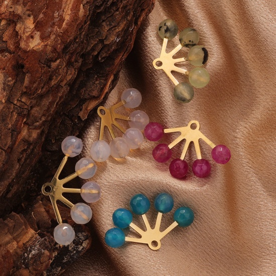 Bild von 304 Edelstahl & Halbedelstein Böhmischer Stil Charms Fächer-Form 18K Gold 29mm x 19mm, 1 Stück