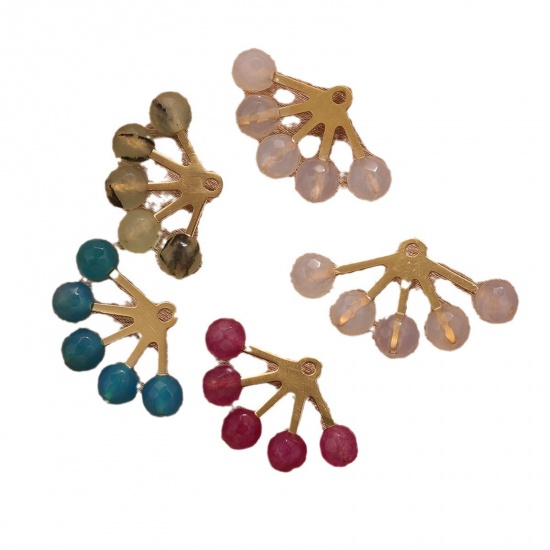Bild von 304 Edelstahl & Halbedelstein Böhmischer Stil Charms Fächer-Form 18K Gold 29mm x 19mm, 1 Stück