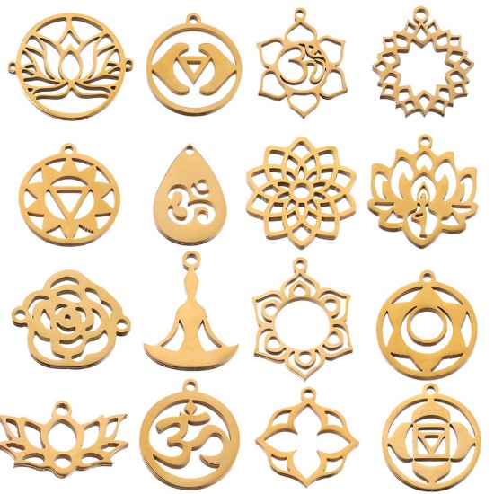 Image de Breloques en 304 Acier Inoxydable Religieux Yoga Creux 2 Pcs