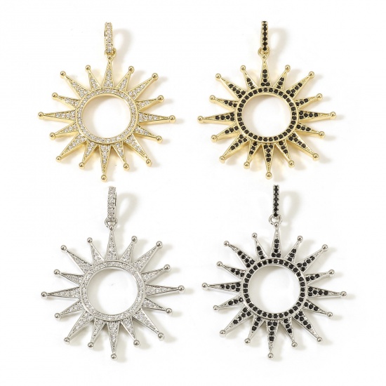 Image de Pendentifs Galaxie en Laiton Soleil Plaqué Or Véritable Micro Pave 4.3cm x 3.4cm, 1 Pièce