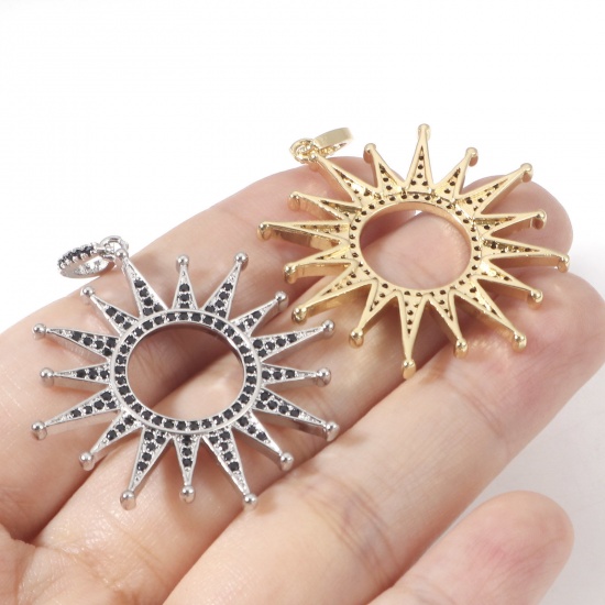 Image de Pendentifs Galaxie en Laiton Soleil Plaqué Or Véritable Micro Pave 4.3cm x 3.4cm, 1 Pièce