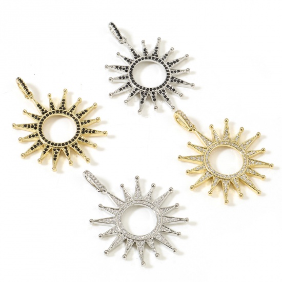 Image de Pendentifs Galaxie en Laiton Soleil Plaqué Or Véritable Micro Pave 4.3cm x 3.4cm, 1 Pièce