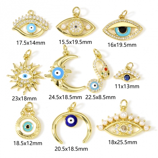 Imagen de Latón Colgantes Charms Mal de ojo 18K Oro Real Chapado 1 Unidad