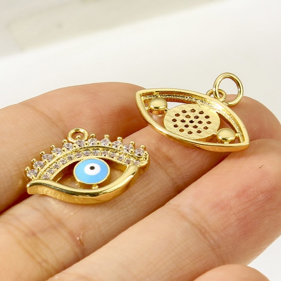 Imagen de Latón Colgantes Charms Mal de ojo 18K Oro Real Chapado 1 Unidad