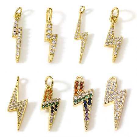 Messing Wetter Kollektion Charms Echtgold plattiert Blitz Micro Pave 1 Stück