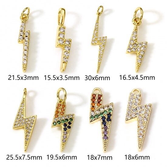 Picture of Brass Weather Collection Charms 18K Real Gold Plated Lightning Micro Pave                                                                                                                                                                                     