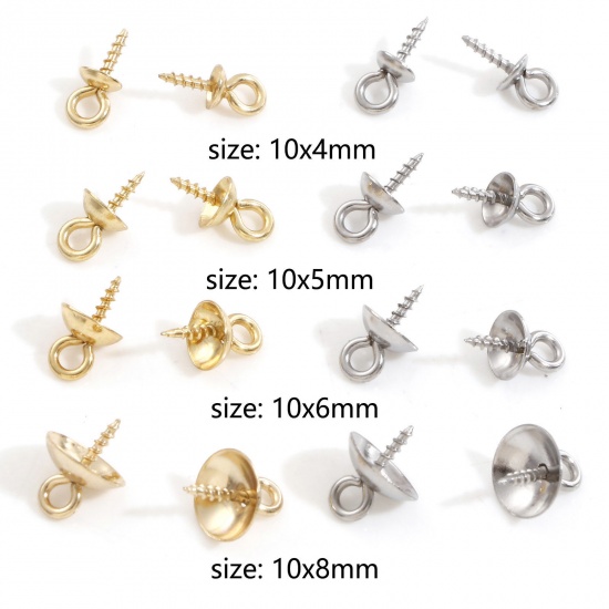 Immagine di 304 Acciaio Inossidabile Connettore Ciondolo Perla Bail Pin Cap 20 Pz