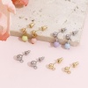 Picture of 304 Stainless Steel Ear Post Stud Earring With Loop Connector Accessories Round With Stoppers