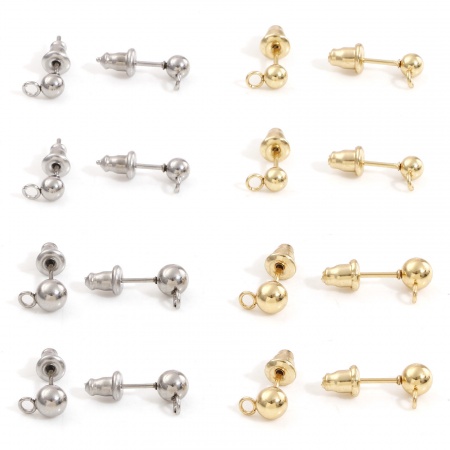 Boucle d'Oreille à Tige avec Accessoires de Connecteur de Boucle en 304 Acier Inoxydable Rond avec Embouts 10 Pcs