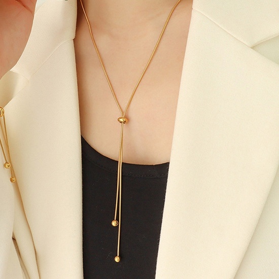 Picture of Wholesale Adjustable Slider/ Slide Bolo Necklace, 316 Stainless Steel Snake Chain, Unisex Stylish Gift Jewelry For Retailer, 1 Piece