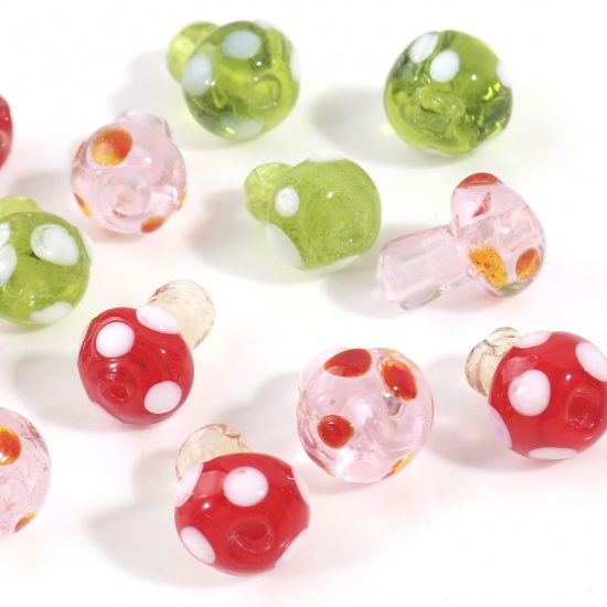 Bild von Muranoglas Flora Kollektion Perlen für die Herstellung von DIY-Charme-Schmuck Pilz Bunt Punkt ca 14mm x 10mm, Loch:ca. 1.2mm, 5 Stück