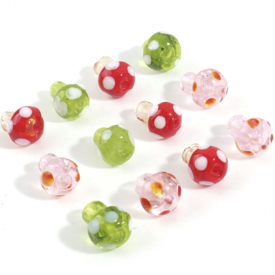 Bild von Muranoglas Flora Kollektion Perlen für die Herstellung von DIY-Charme-Schmuck Pilz Bunt Punkt ca 14mm x 10mm, Loch:ca. 1.2mm, 5 Stück