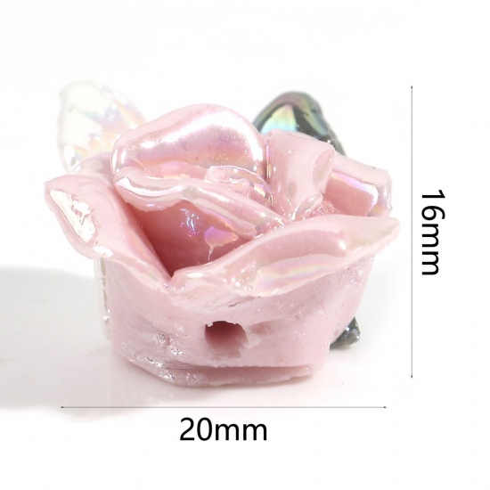 Picture of Ceramic Valentine's Day Beads For DIY Charm Jewelry Making Rose Flower Multicolor 3D About 20mm x 16mm