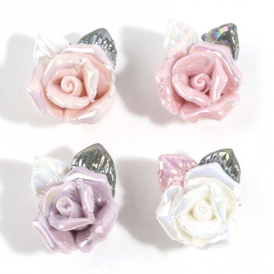 Picture of Ceramic Valentine's Day Beads For DIY Jewelry Making Rose Flower Multicolor 3D About 20mm x 16mm