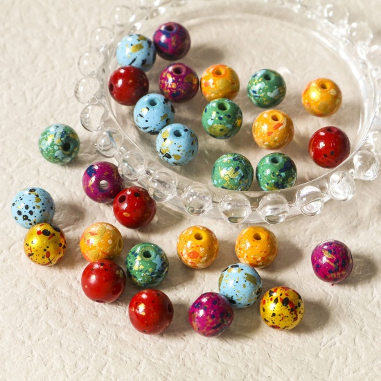 Picture of Resin Spacer Beads For DIY Jewelry Making Round Multicolor Painted About 12mm Dia