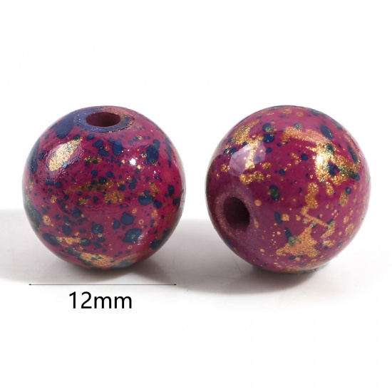 Bild von Harz Perlen für die Herstellung von DIY-Charme-Schmuck Rund Bunt Spritzlackierung 12mm D., Loch: 2.2mm, 10 Stück