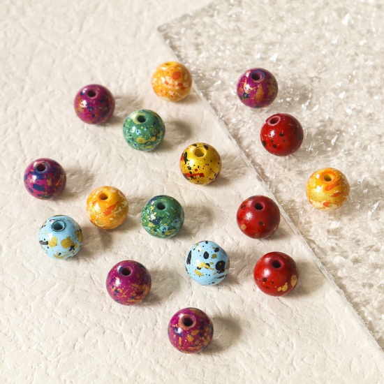 Bild von Harz Perlen für die Herstellung von DIY-Charme-Schmuck Rund Bunt Spritzlackierung 12mm D., Loch: 2.2mm, 10 Stück