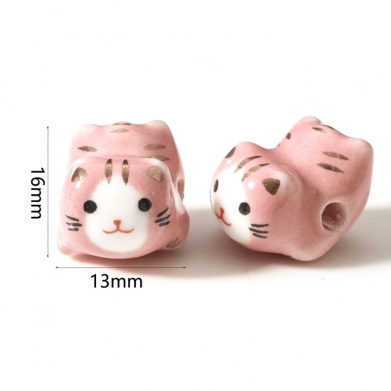 Picture of Ceramic Beads For DIY Jewelry Making Cat Animal Multicolor 3D About 16mm x 13mm