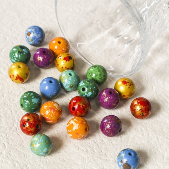 Picture of Resin Spacer Beads For DIY Charm Jewelry Making Round Multicolor Painted About 14mm Dia
