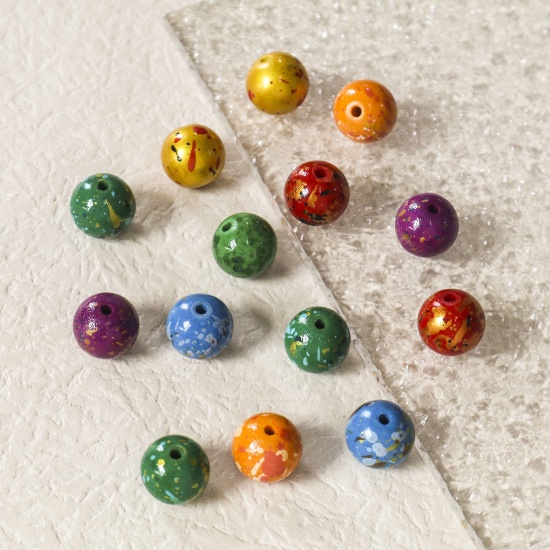 Изображение Смола Бисер для изготовления ювелирных украшений "Сделай сам Круглые, Разноцветный С Краской 14мм диаметр, Отверстие:примерно 2мм, 5 ШТ