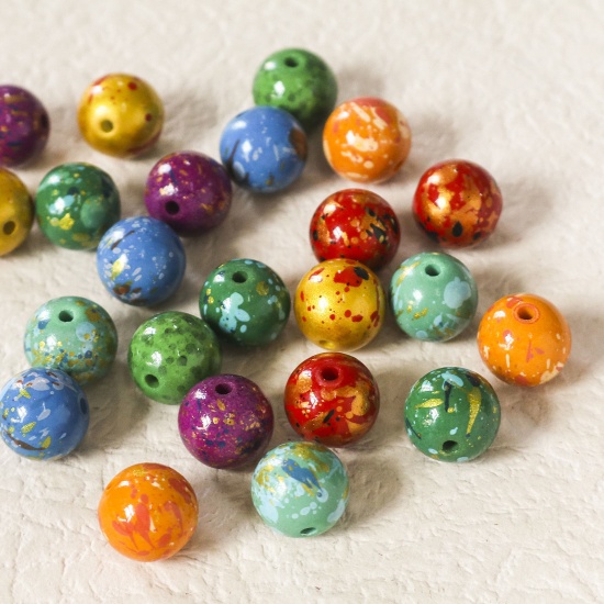 Picture of Resin Spacer Beads For DIY Charm Jewelry Making Round Multicolor Painted About 14mm Dia