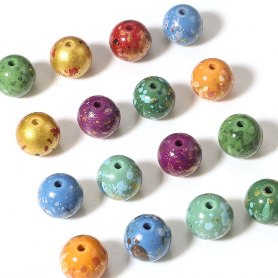 Immagine di Resina Separatori Perline per la Creazione di Gioielli con Ciondoli Fai-da-te Tondo Multicolore Pittura Circa 14mm Dia, Foro: Circa 2mm, 5 Pz