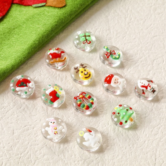 Picture of Glass Beads For DIY Charm Jewelry Making Round Multicolor Christmas Jingle Bell About 20mm Dia