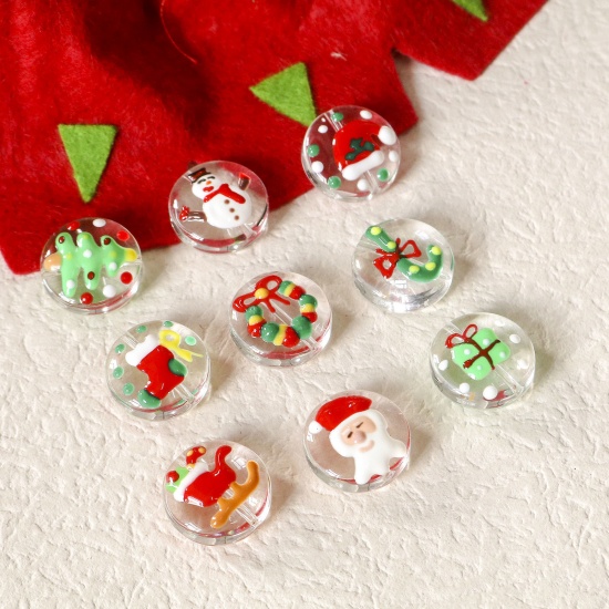 Picture of Glass Beads For DIY Charm Jewelry Making Round Multicolor Christmas Jingle Bell About 20mm Dia