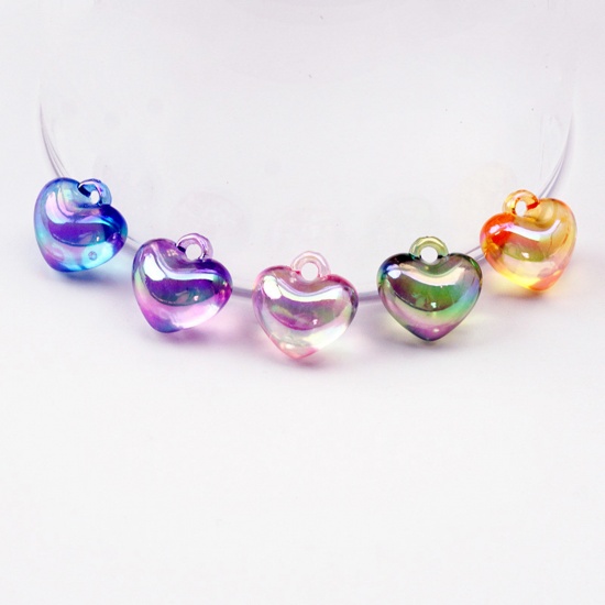 Picture of Acrylic Valentine's Day Charms Heart Multicolor AB Rainbow Color 18mm x 18mm