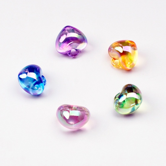 Picture of Acrylic Valentine's Day Charms Heart Multicolor AB Rainbow Color 18mm x 18mm