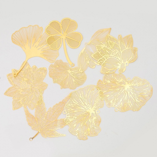 Изображение Латунь Филигранные цветок железа Подвески Латунный Цвет Лист Цветок Пустой 2 ШТ                                                                                                                                                                               